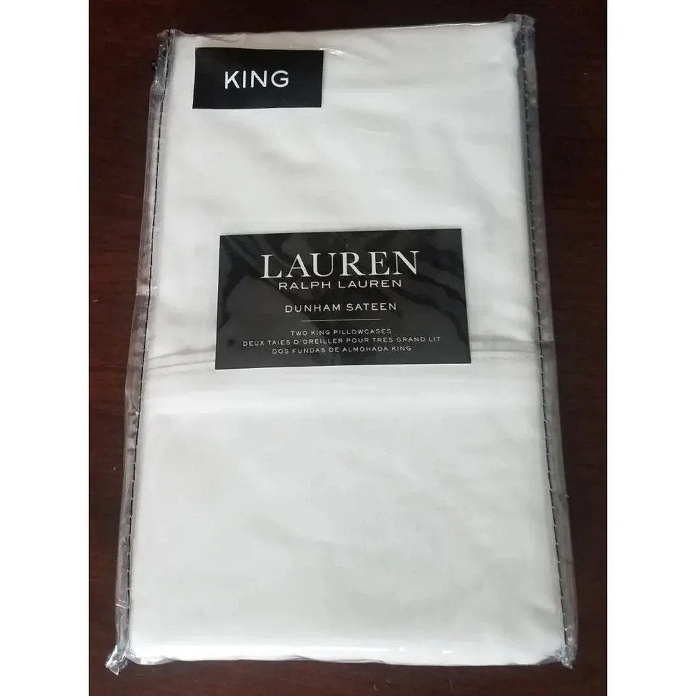 Lauren Ralph Lauren Dunham Sateen White King Size Pillowcases pack of 2‎ NEW